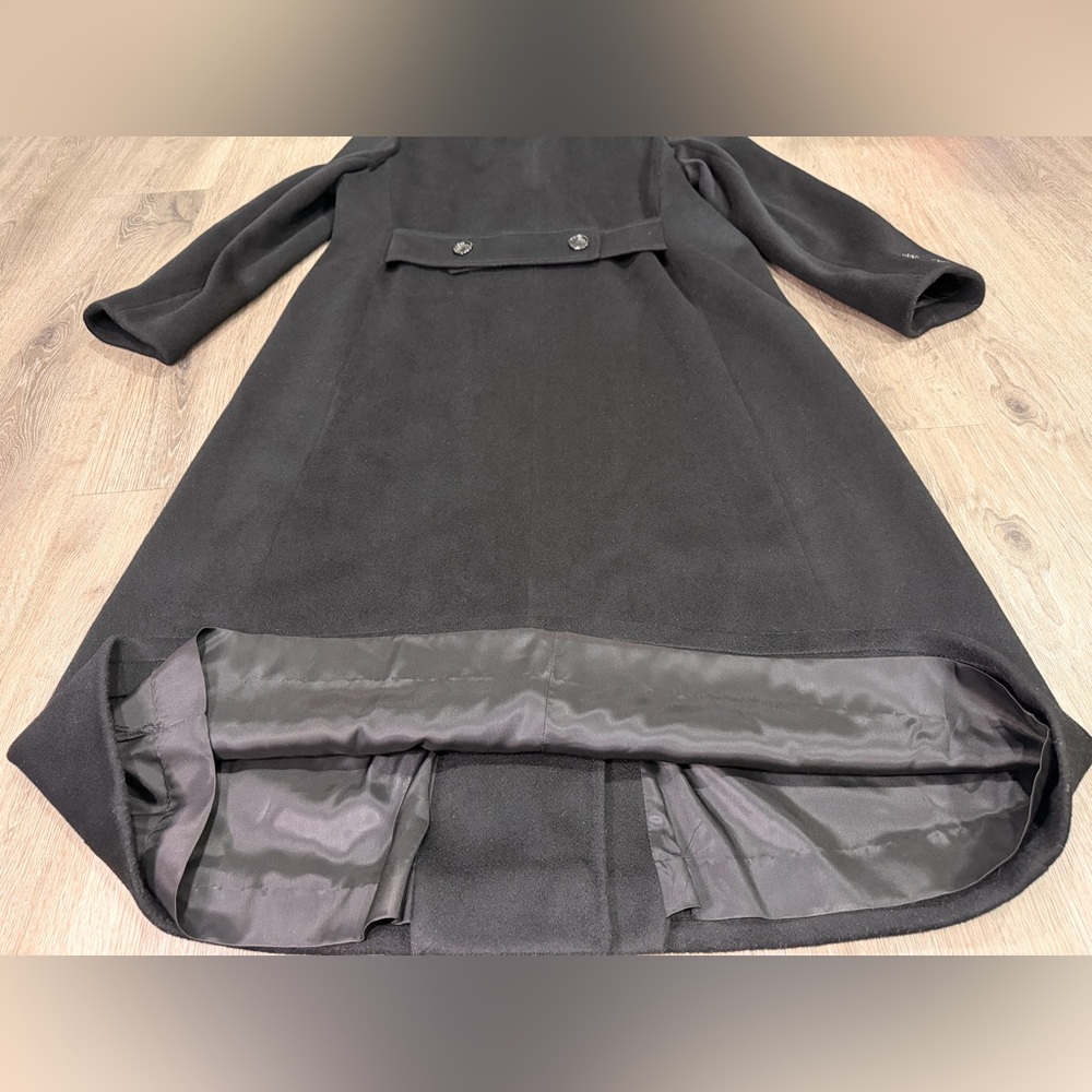 Women's Black Double-Breasted Pea Coat with Velvet Collar - Picture 7 of 9
